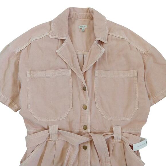 Anthropologie Pilcro Short Sleeve Destructed Denim Mini Dress Size L NWT Pink - Picture 4 of 9